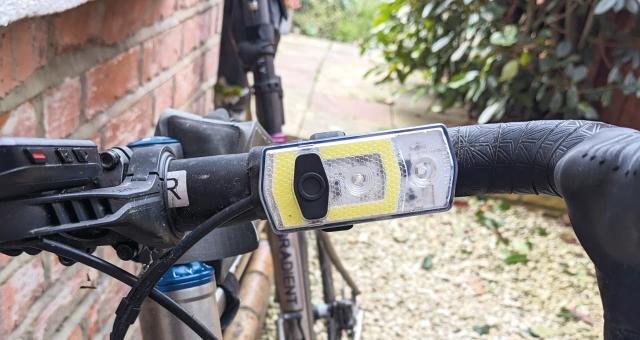 See.Sense ICON3 front light attached to the handle bars of a bike